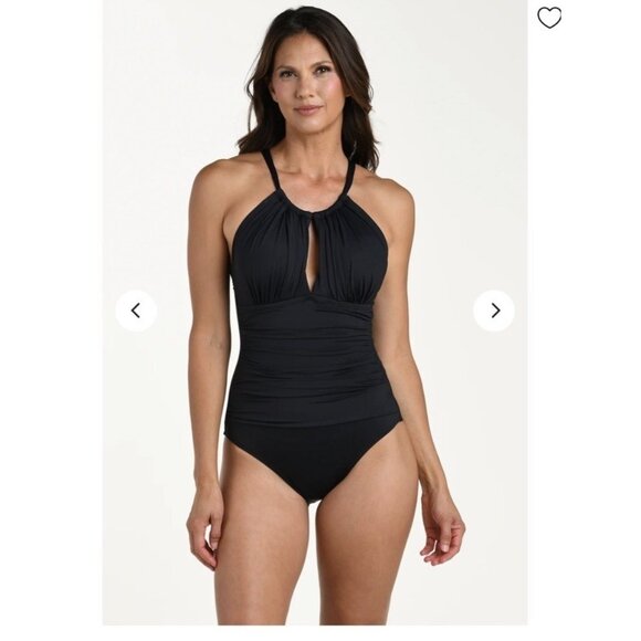 La Blanca Island Goddess High Neck Keyhole One Piece Swimsuit Black Size 8 - Picture 1 of 10